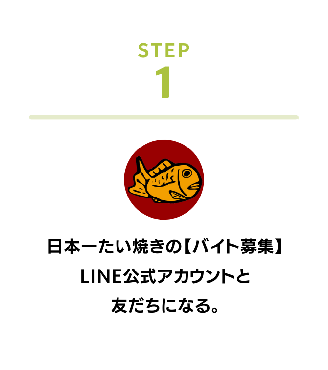 STEP 1 日本一たい焼[バイト募集]のLINE公式アカウントと友だちになる。